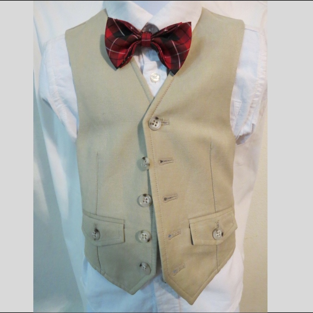 Sz 4 Tan Brown Ike Behar Boys Linen Blend #44B Suit Vest